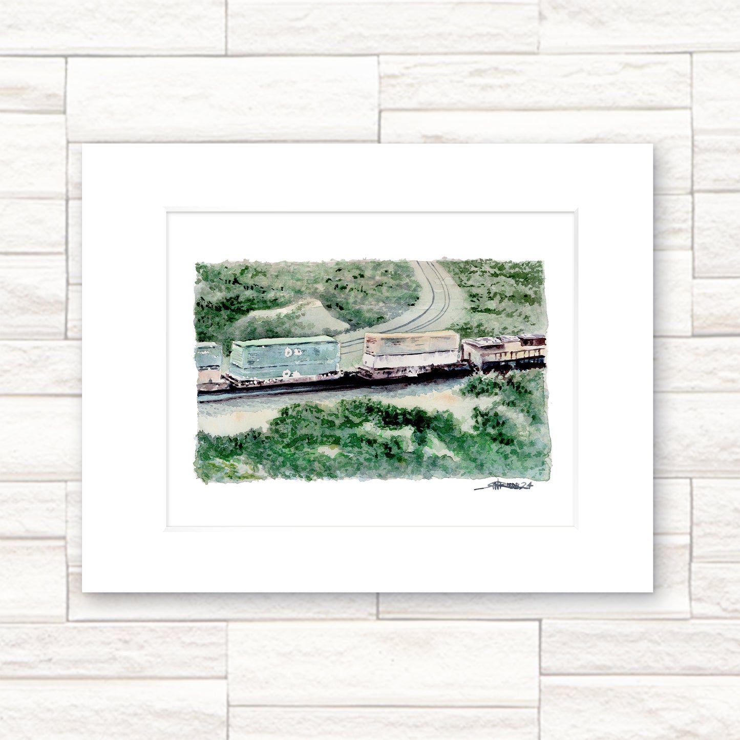 "Tehachapi Train" - 11x14 Watercolor Print | Train Landscape Art in Motion | Pacific Crest Trail Art