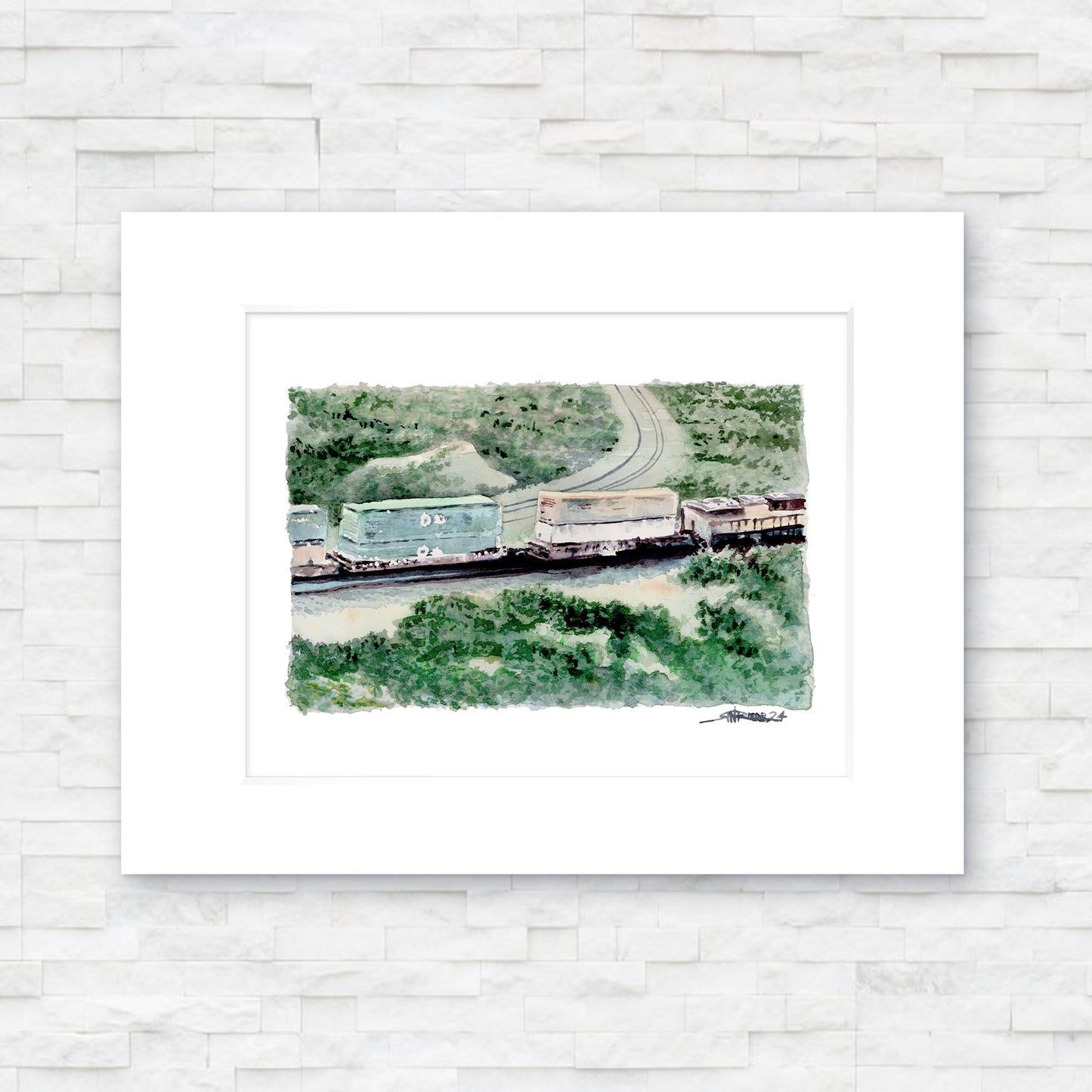 "Tehachapi Train" - 11x14 Watercolor Print | Train Landscape Art in Motion | Pacific Crest Trail Art