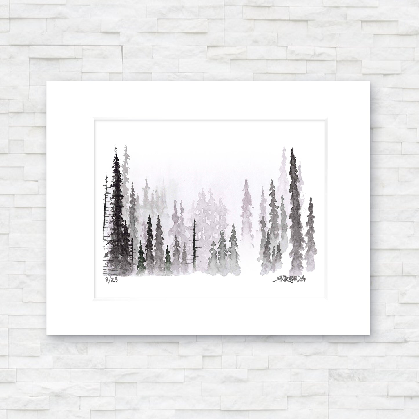 "Silent Pines" – 11x14 Watercolor Print | Misty Evergreen Forest Landscape Art | Pacific Crest Trail Art