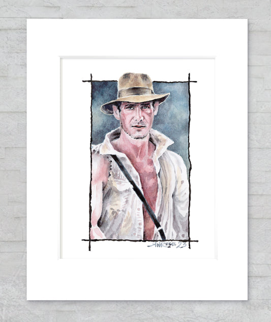 "Indi" 8x10 Watercolor Print | Hand-Painted Indiana Jones Watercolor Print – Adventurer Art | Iconic Movie Fan Art
