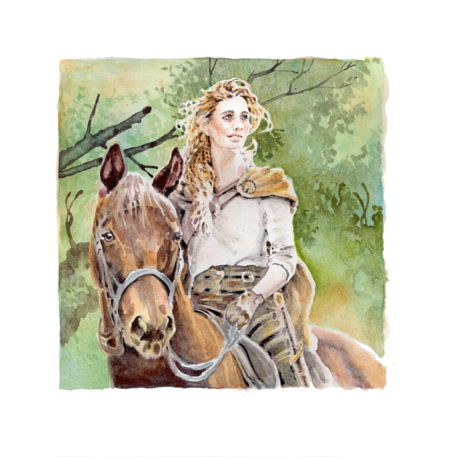 "The Woodland Rider" - 12x12 Watercolor Print | Watercolor Art Print | Fantasy Art | Horse Rider