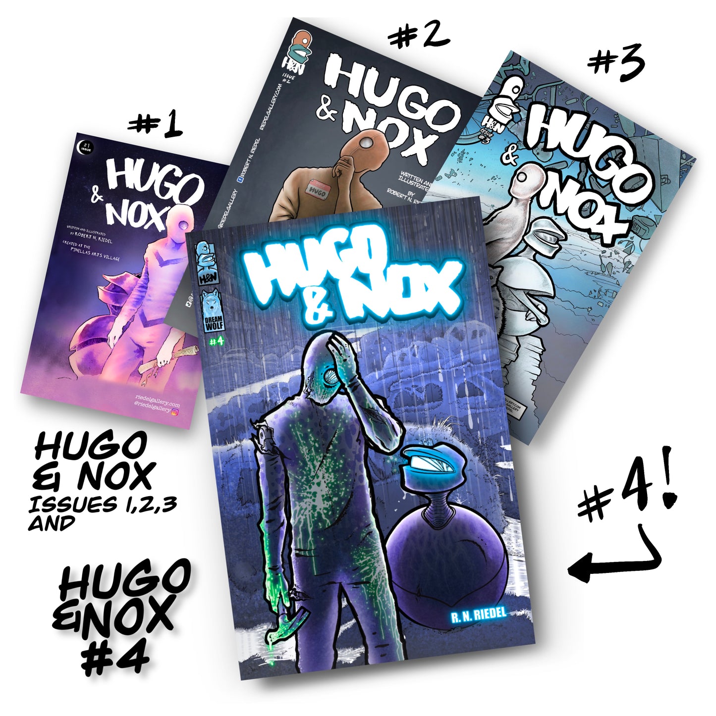 Hugo and Nox Comic Book Bundle – Issues #1–4 | Sci-Fi Series by Robert N. Riedel