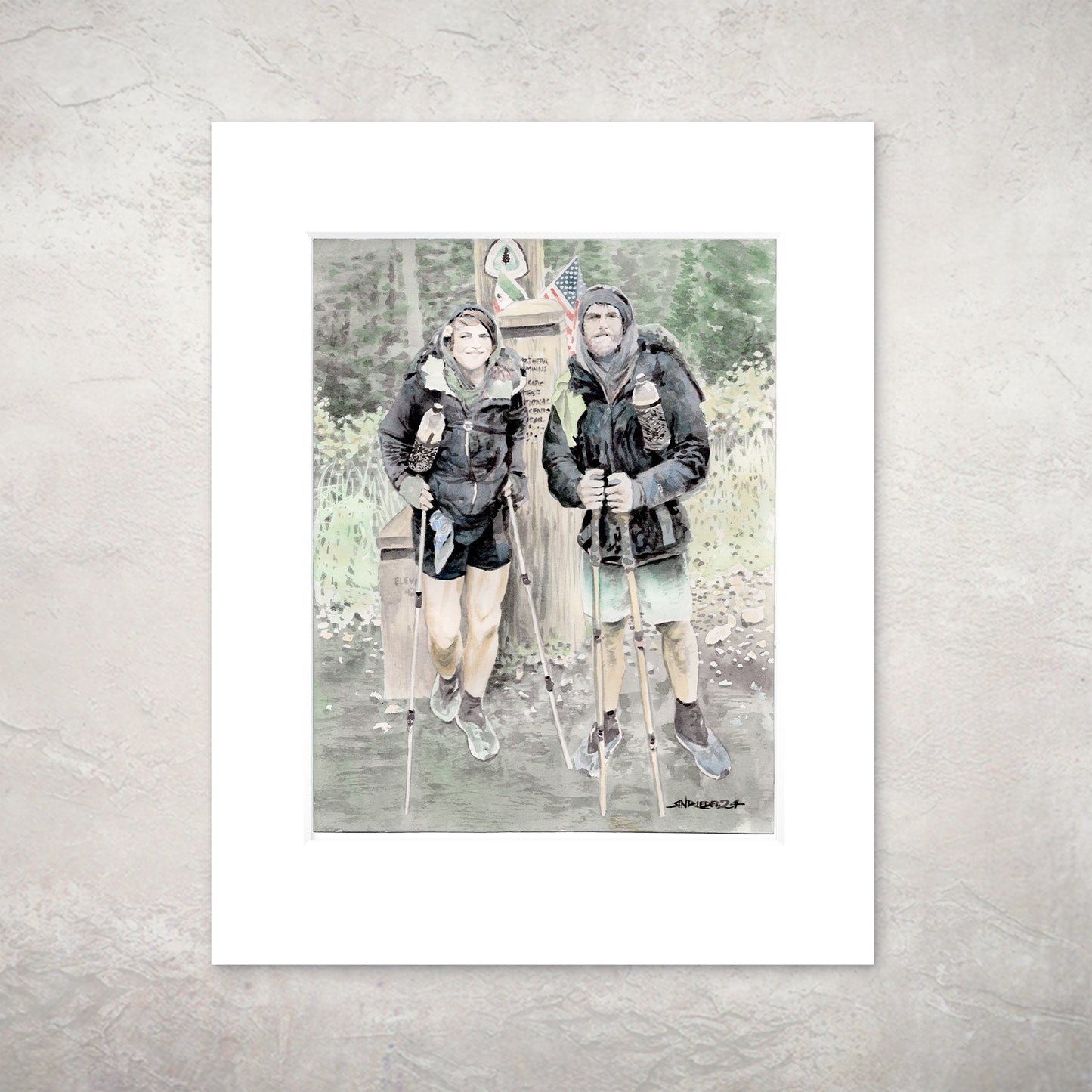 "Trail’s End – Northern Terminus Self Portrait"- 11x14 Watercolor Print | Pacific Crest Trail Inspired Art
