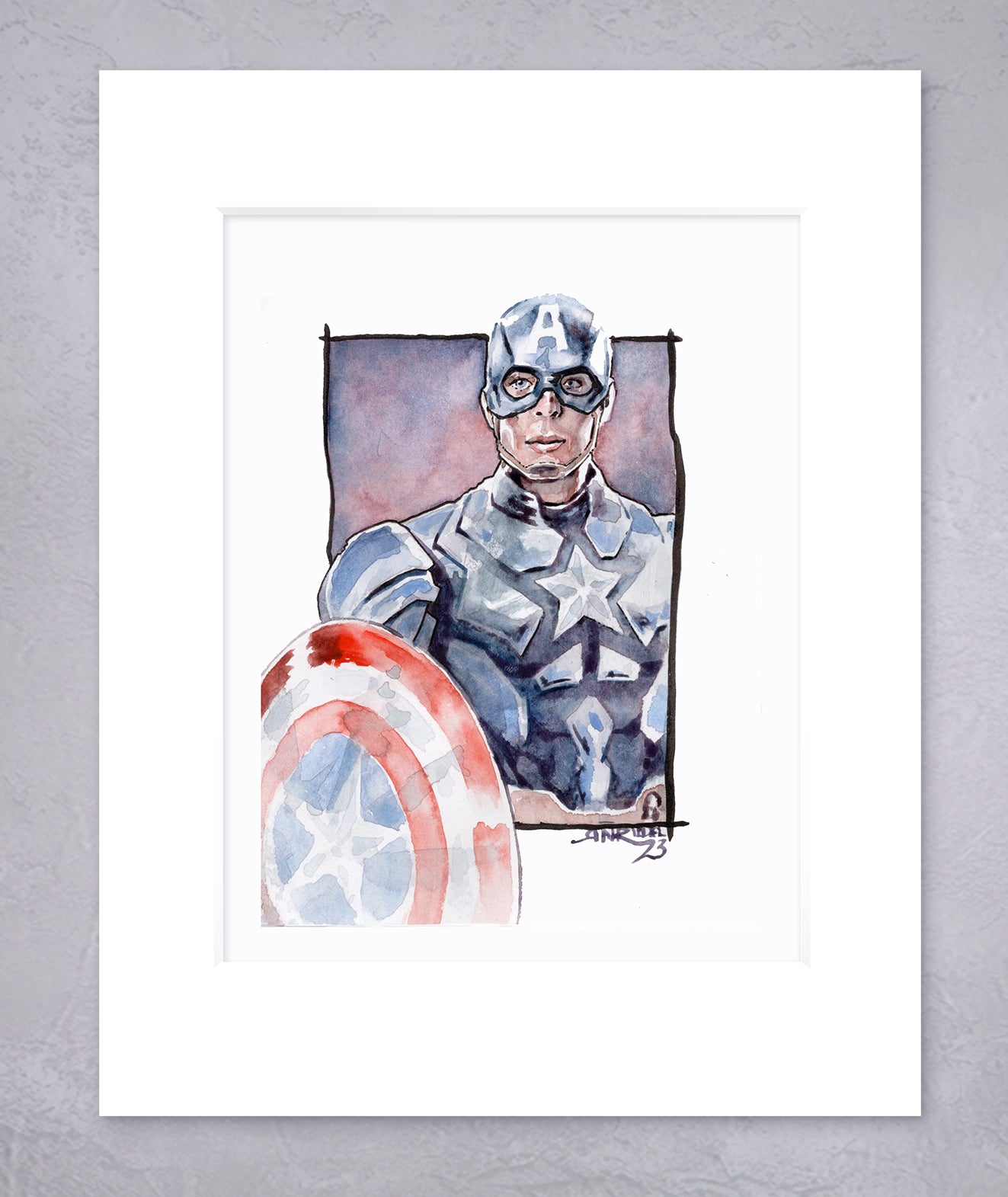 "Cap" 8x10 Watercolor Print | Captain America Watercolor Art Print – Hand-Painted Marvel Superhero | Steve Rogers Fan Art