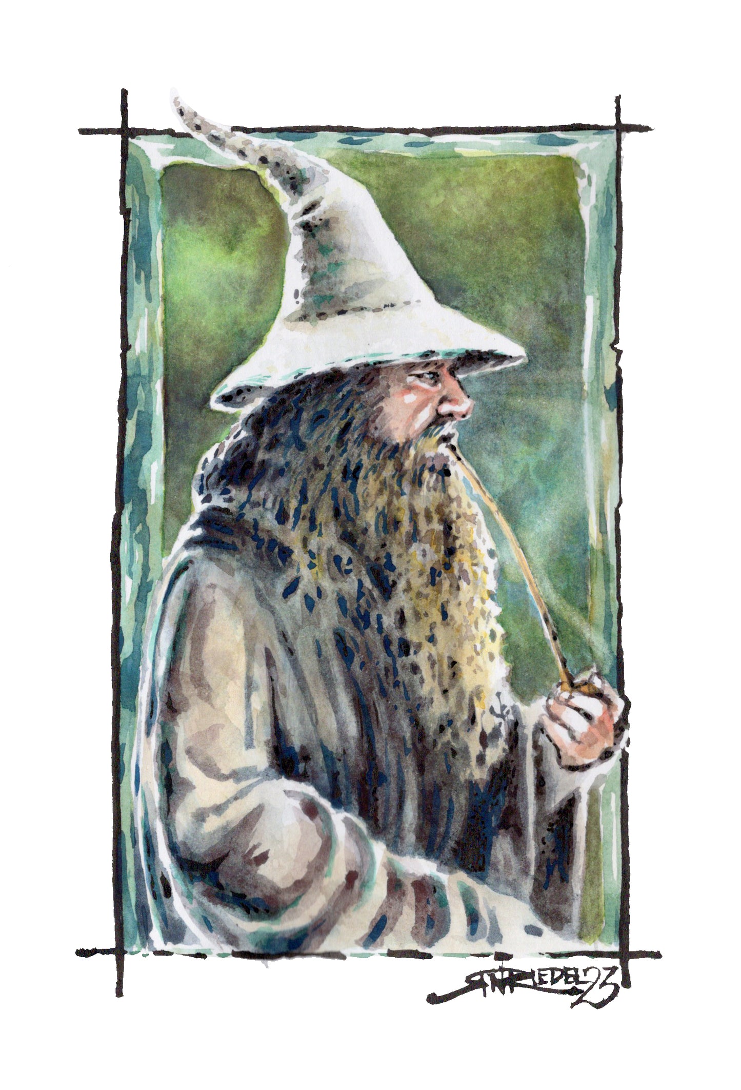 "Gray Pilgrim" 8x10 Watercolor Print | Gandalf the Smoking Pipe – Hand-Painted Watercolor Print | Lord of the Rings Fantasy Art (Copy)