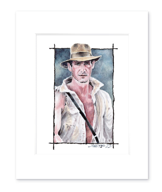 "Indi" 8x10 Watercolor Print | Hand-Painted Indiana Jones Watercolor Print – Adventurer Art | Iconic Movie Fan Art
