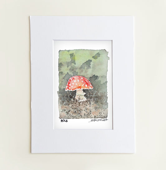 "Forest Jewel"-  8x10 Watercolor Print | Amanita Mushroom Woodland Art | Pacific Crest Trail Art