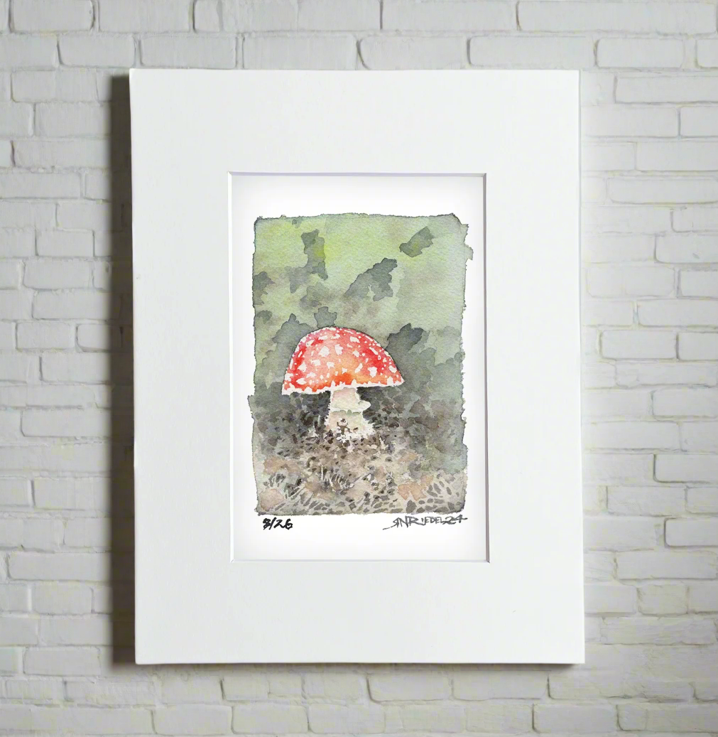 "Forest Jewel"- 8x10 Watercolor Print | Amanita Mushroom Woodland Art | Pacific Crest Trail Art