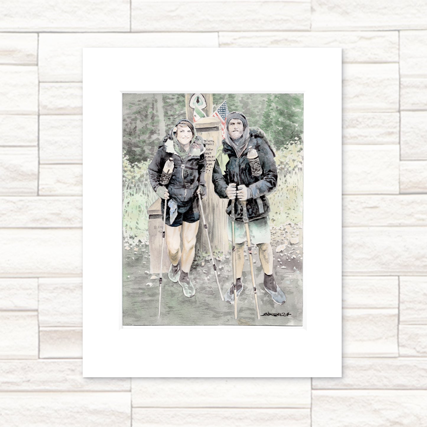 "Trail’s End – Northern Terminus Self Portrait"- 11x14 Watercolor Print | Pacific Crest Trail Inspired Art