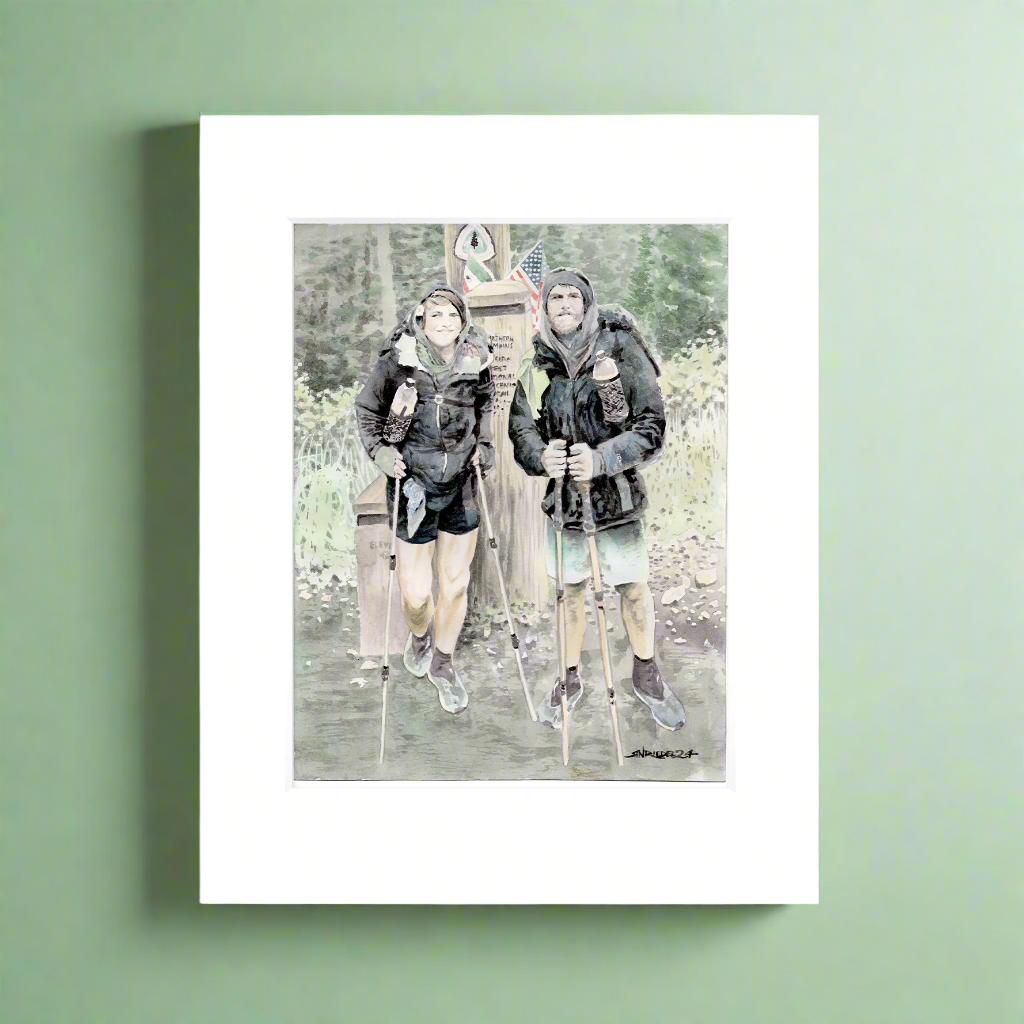 "Trail’s End – Northern Terminus Self Portrait"- 11x14 Watercolor Print | Pacific Crest Trail Inspired Art