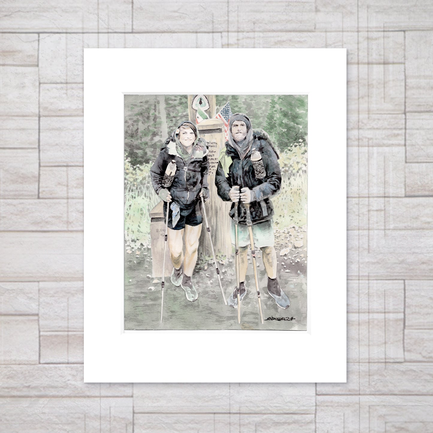 "Trail’s End – Northern Terminus Self Portrait"- 11x14 Watercolor Print | Pacific Crest Trail Inspired Art