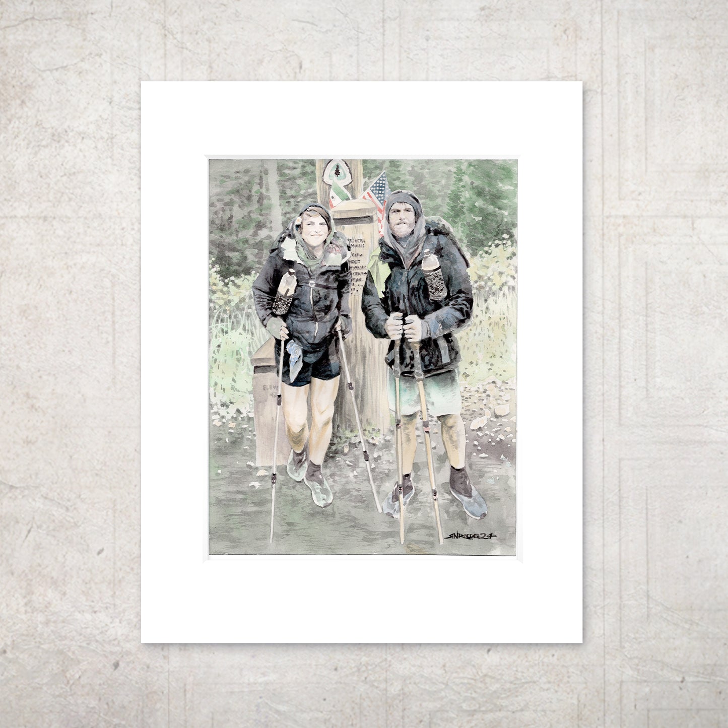 "Trail’s End – Northern Terminus Self Portrait"- 11x14 Watercolor Print | Pacific Crest Trail Inspired Art