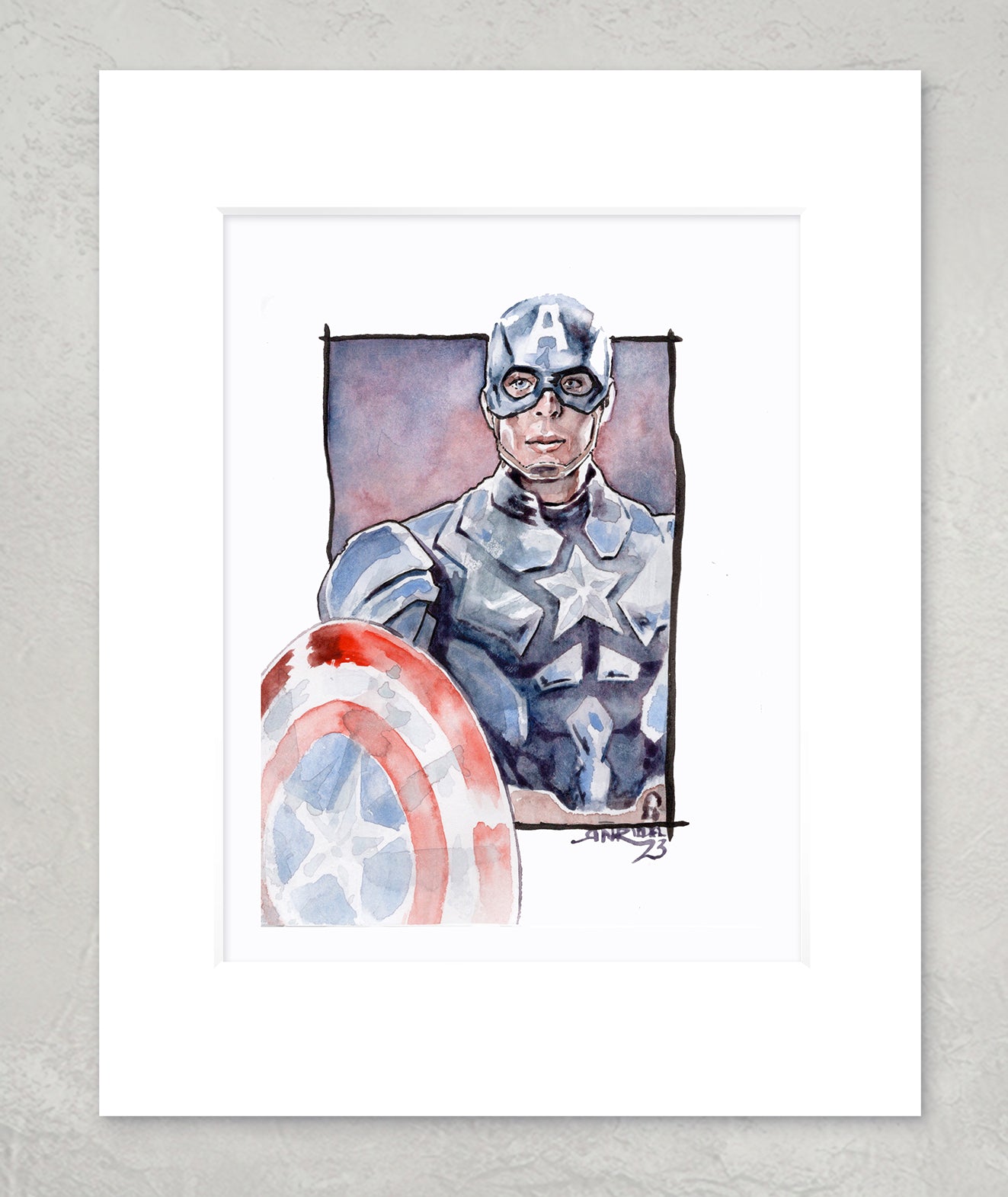 "Cap" 8x10 Watercolor Print | Captain America Watercolor Art Print – Hand-Painted Marvel Superhero | Steve Rogers Fan Art