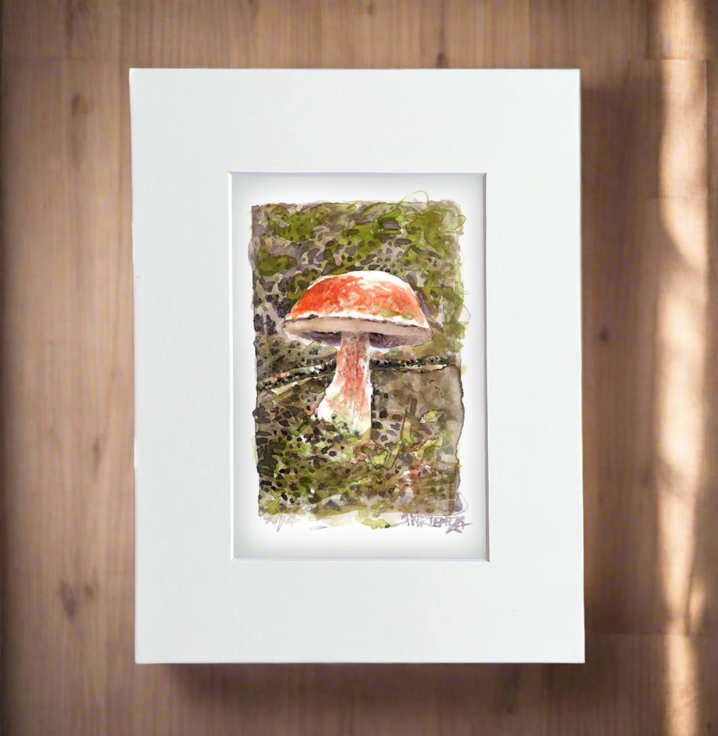 "Redcap in the Moss" – 8x10 Watercolor Print | A Forest Memory from the PCT