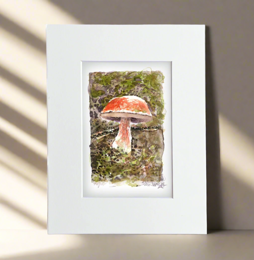 "Redcap in the Moss" – 8x10 Watercolor Print | A Forest Memory from the PCT