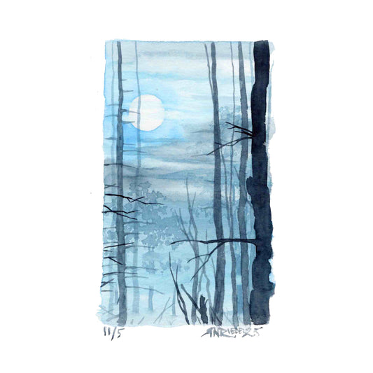 "Blue Moonrise” - 8x10 Watercolor Print | Appalachian Trail Inspired Art