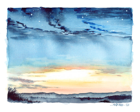 "White Top Mountain Sunset" - 11x14 Watercolor Print  | Appalachian Trail Inspired Artwork