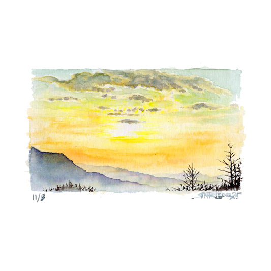 "First Light at Gizzard Rock” - 8x10 Watercolor Print | Appalachian Trail Inspired Art