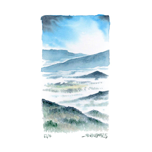 “Foggy Landscape” - 8x10 Watercolor Print | Appalachian Trail Inspired Art