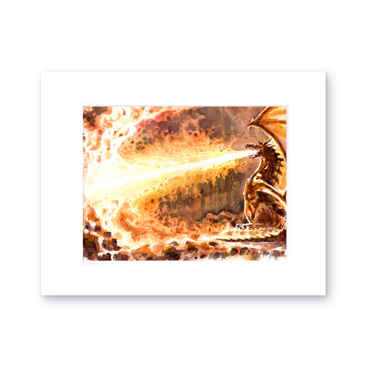 "Morning Yawn" 11x14 Watercolor Print | Hand-Painted Dragon Fire Watercolor Print – Fantasy Art | Mythical Creature Wall Decor
