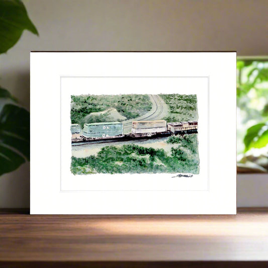 "Tehachapi Train" - 11x14 Watercolor Print | Train Landscape Art in Motion | Pacific Crest Trail Art