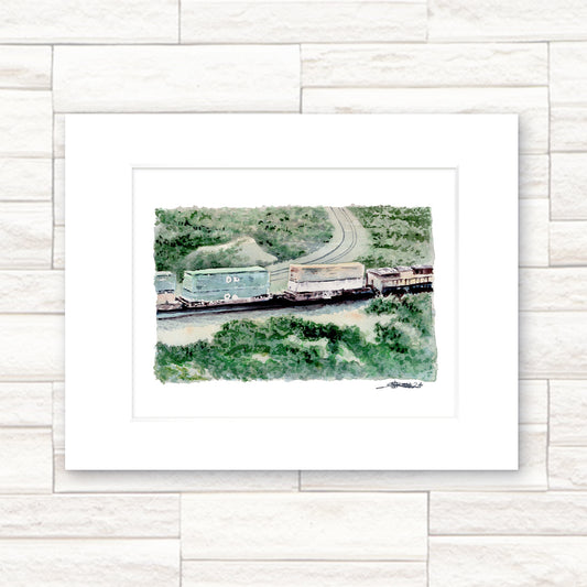 "Tehachapi Train" - 11x14 Watercolor Print | Train Landscape Art in Motion | Pacific Crest Trail Art