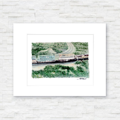 "Tehachapi Train" - 11x14 Watercolor Print | Train Landscape Art in Motion | Pacific Crest Trail Art