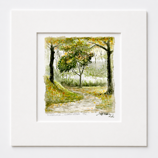 "Riverwalk, Chattanooga TN ” - 12x12 Watercolor Print | Appalachian Trail Inspired Art
