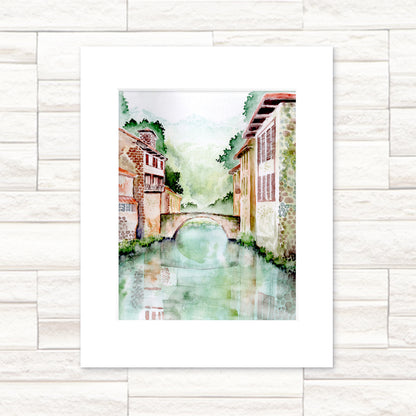 "Reflections in France" - 11x14 Watercolor Print | Where France Meets Spain