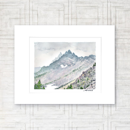 "Three Fingered Jack" - 11x14 Watercolor Print |  Watercolor Print,  PCT | Pacific Crest Trail Inspired Art