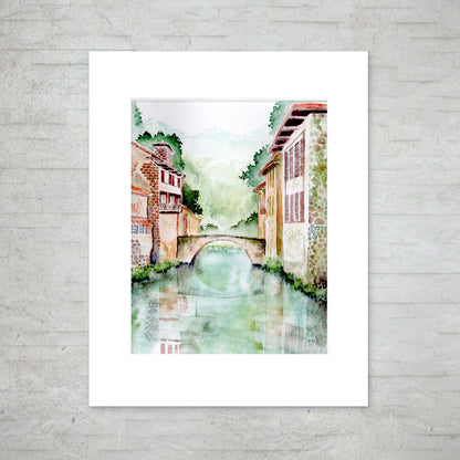 "Reflections in France" - 11x14 Watercolor Print | Where France Meets Spain