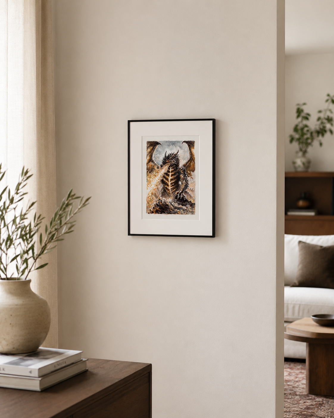 "Ember Drake" Dragon Watercolor Print | 8x10 Matted Fantasy Art