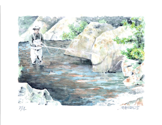 "Fly Fishing" - 11x14 Watercolor Print  | Appalachian Trail Inspired Artwork