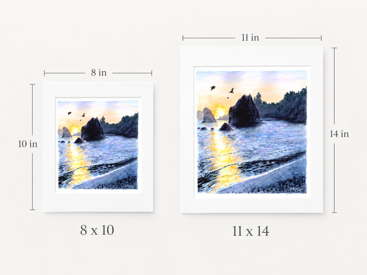 "Pacific Evening" |  Watercolor Print, Brookings at Sunset — Oregon Coast