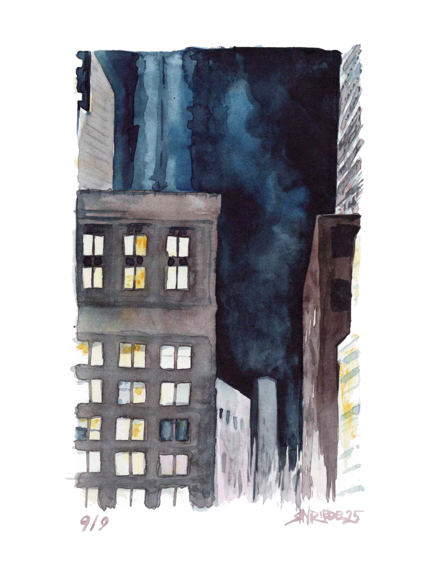 "Night in the City, NY” - 11x14 Watercolor Print | Appalachian Trail Inspired Art
