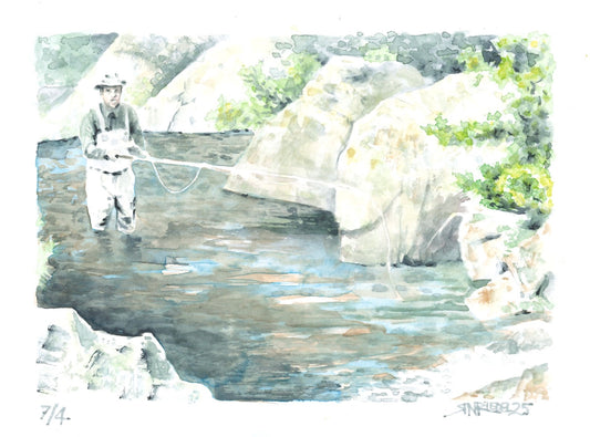 "Fly Fishing" - 11x14 Watercolor Print  | Appalachian Trail Inspired Artwork