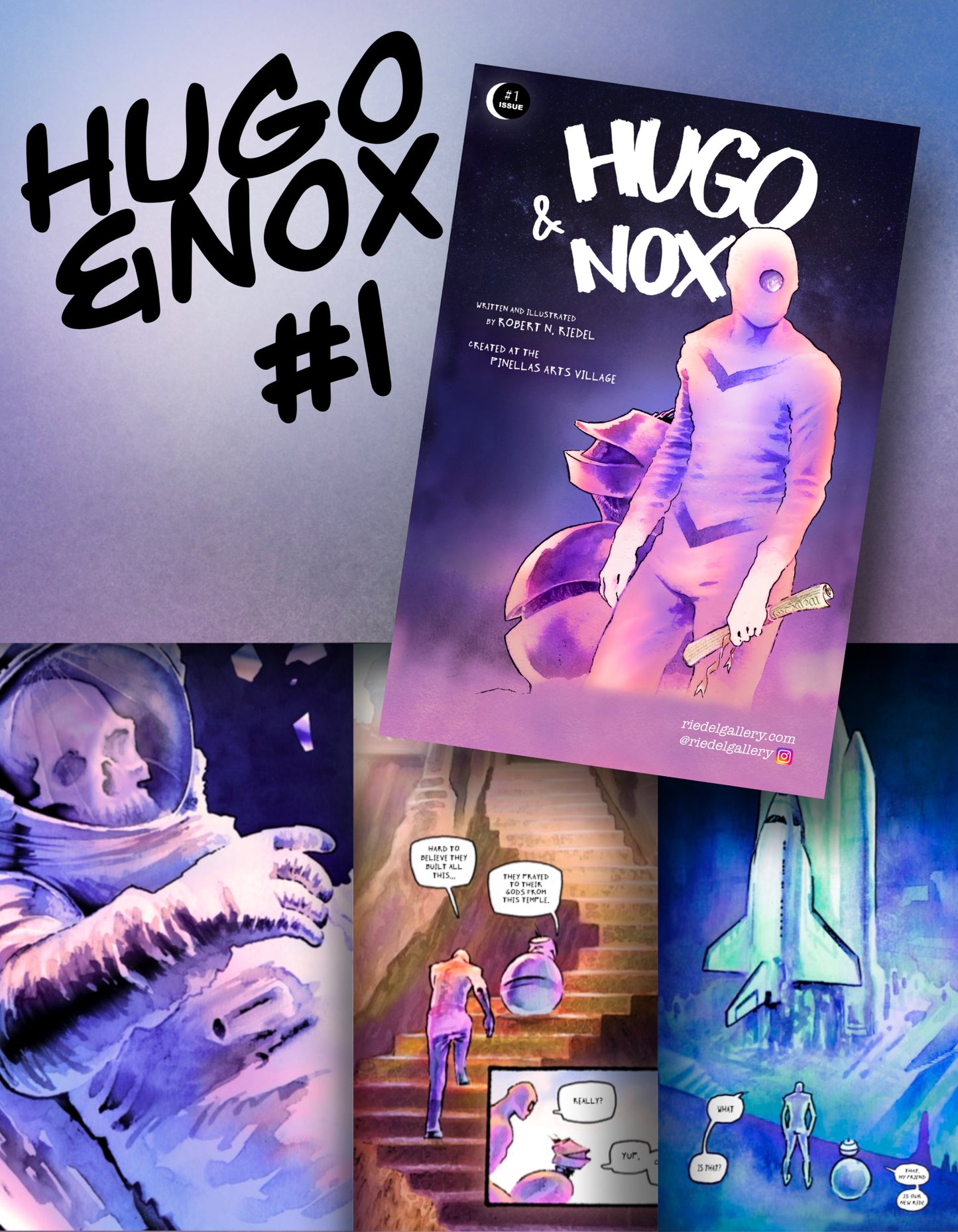 Hugo and Nox Comic Book Issue #1 – Hand-Painted Watercolor Fantasy Comic by Robert N. Riedel (5x7 Digest Size)