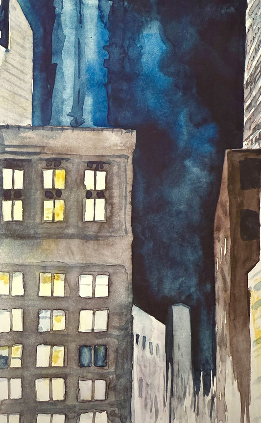 "Night in the City, NY” - 8x10 Watercolor Print | Appalachian Trail Inspired Art