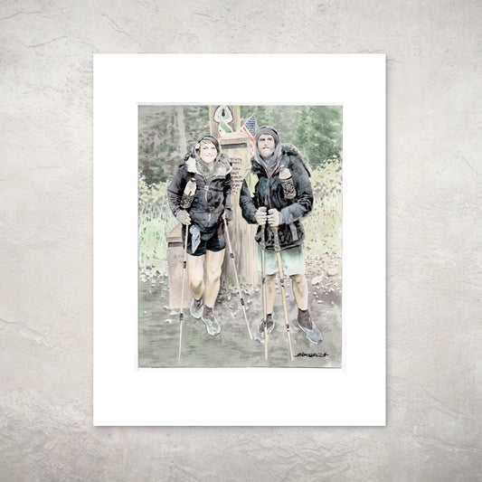 "Trail’s End – Northern Terminus Self Portrait"- 11x14 Watercolor Print | Pacific Crest Trail Inspired Art