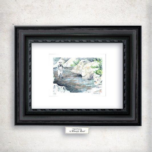 "Fly Fishing" - Artist's Original Watercolor  | Appalachian Trail Thru Hikers Art