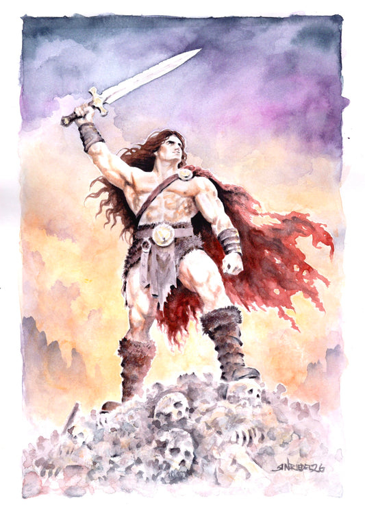 "Conqueror" |  Watercolor Print, Barbarian Warrior, Sword Fantasy Art