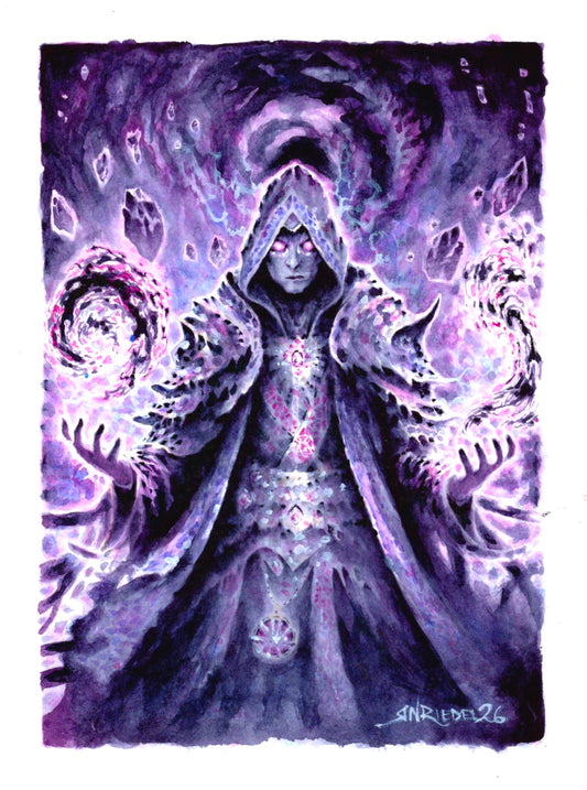 "Void Mage" Dark Fantasy Watercolor Art Print | 8x10 Watercolor Print