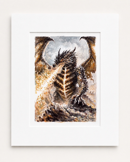 "Ember Drake" Dragon Watercolor Print | 8x10 Matted Fantasy Art