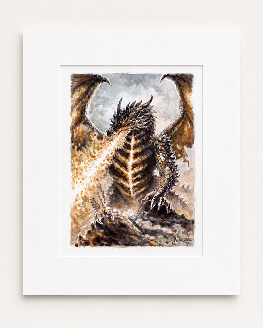 "Ember Drake" Dragon Watercolor Print | 8x10 Matted Fantasy Art
