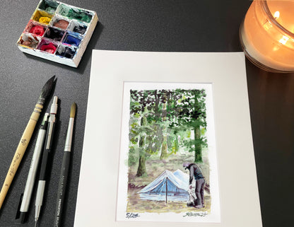 "Boujee at Camp" - 8x10 Watercolor Print | Watercolor from the Pacific Crest Trail