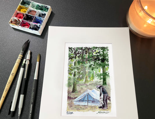 "Boujee at Camp" - 8x10 Watercolor Print | Watercolor from the Pacific Crest Trail