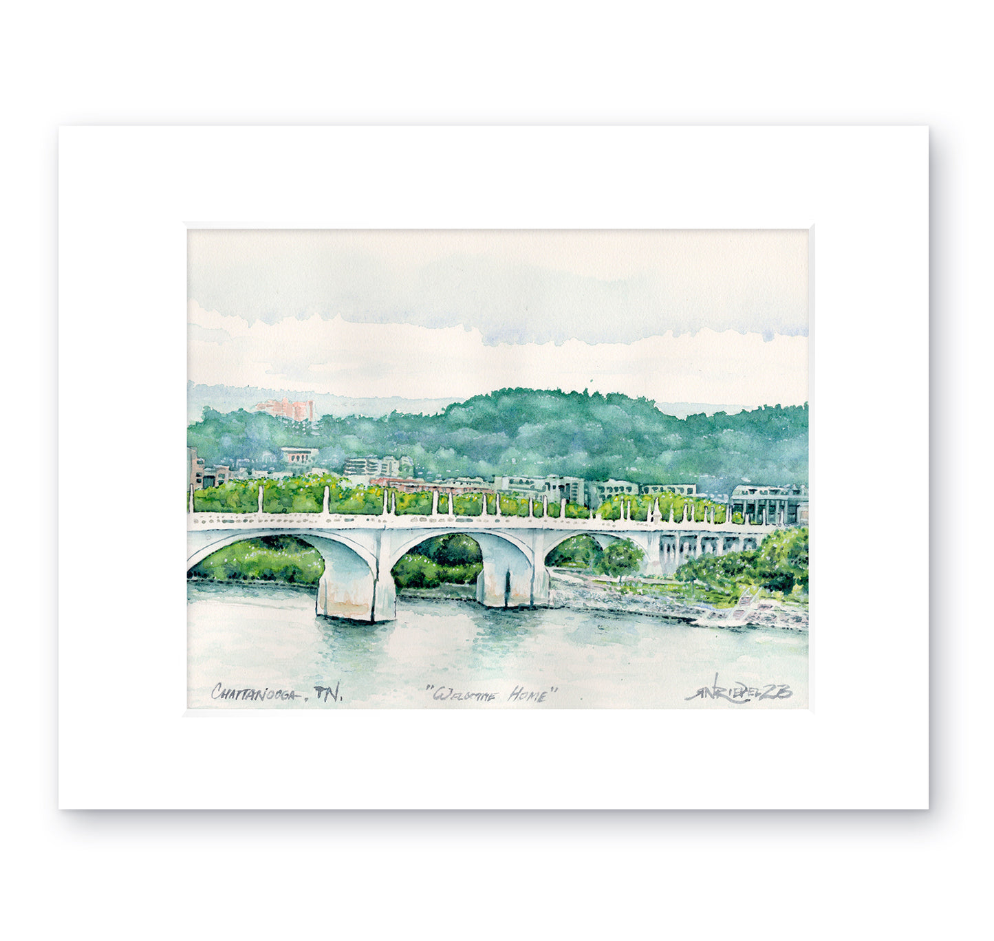 "Welcome Home" 8x10 Watercolor Print | Chattanooga Tennessee Bridge