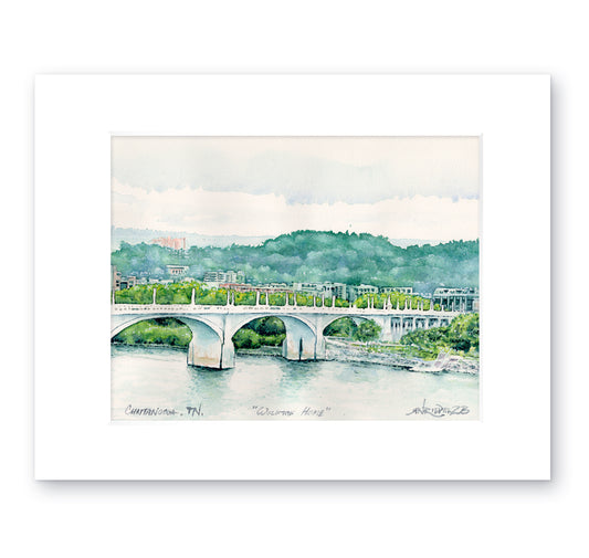 "Welcome Home" 8x10 Watercolor Print | Chattanooga Tennessee Bridge