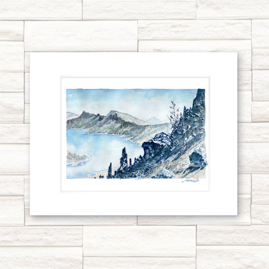 "Crater Lake" - 11x14 Watercolor Print |  Watercolor Print,  PCT | Pacific Crest Trail Inspired Art