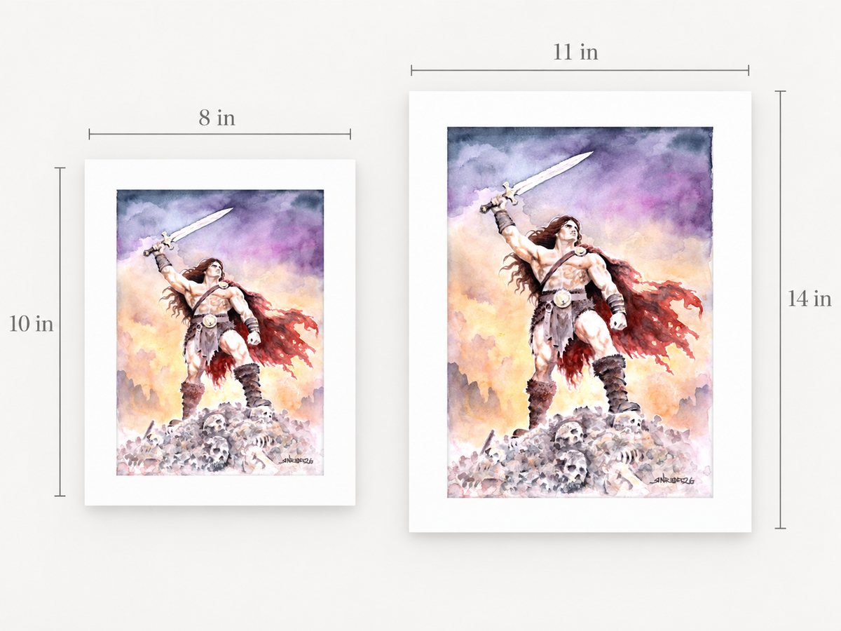 "Conqueror" |  Watercolor Print, Barbarian Warrior, Sword Fantasy Art